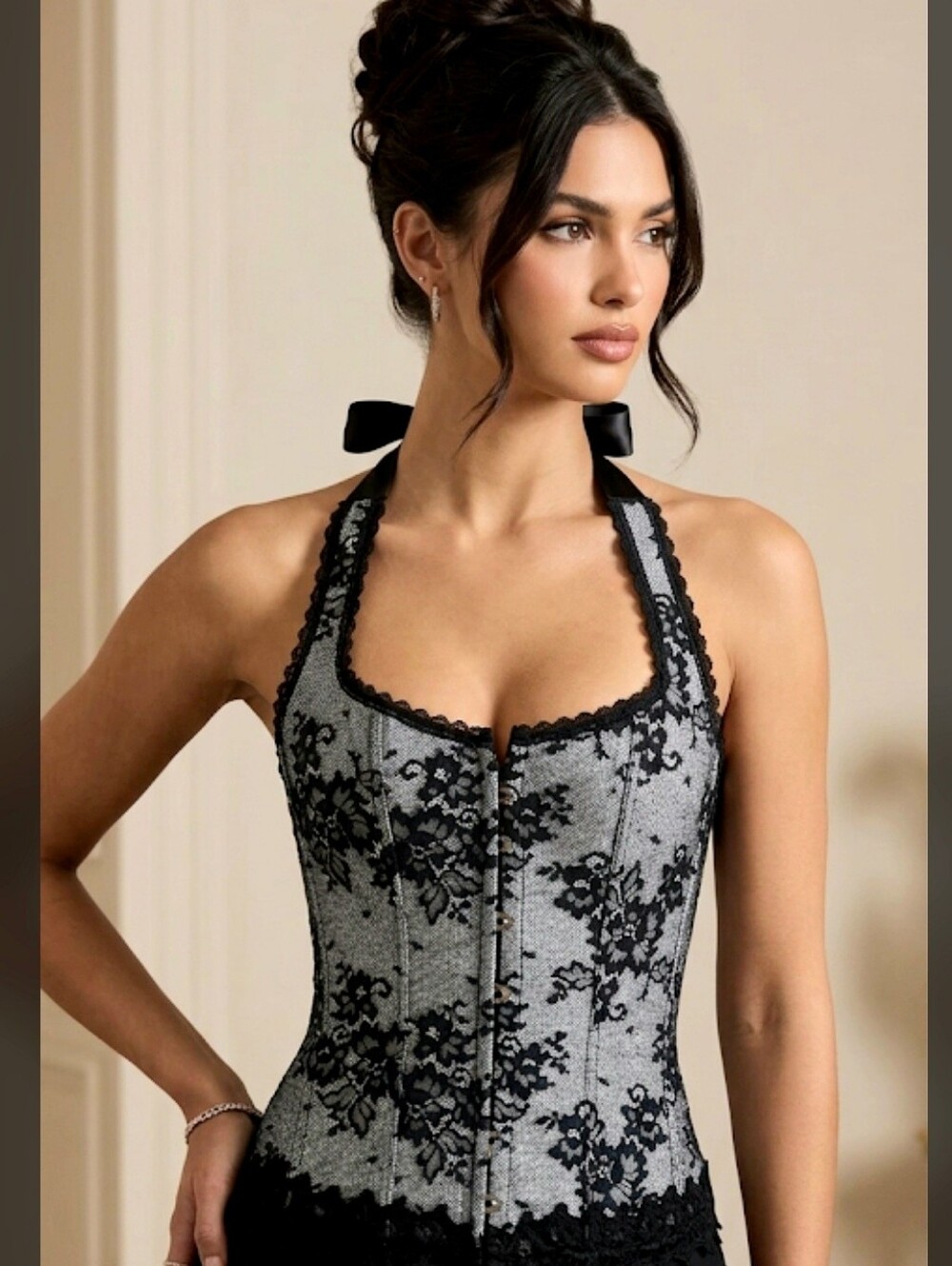 Frederick's of Hollywood Lace Halter Corset Top Vintage Y2K